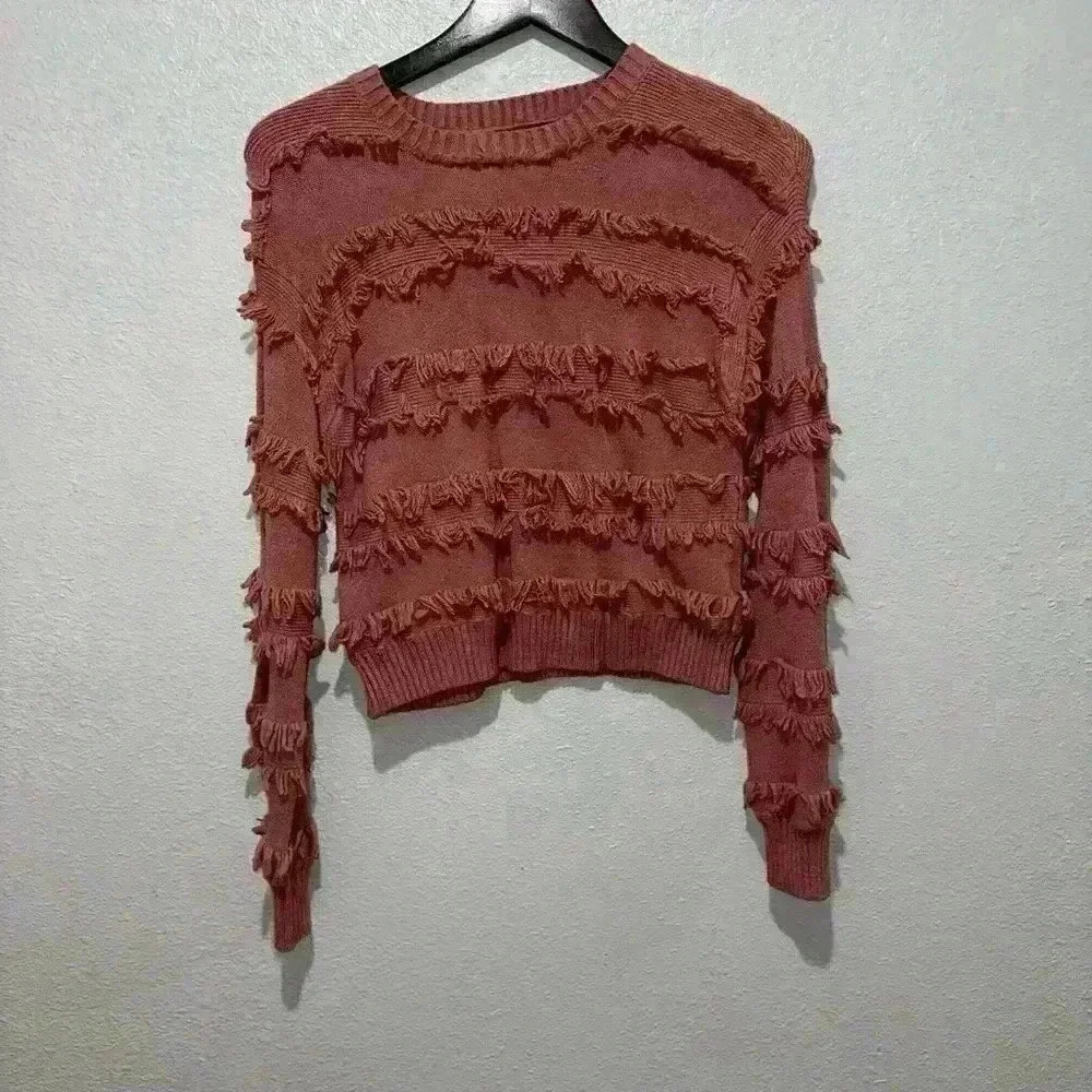 Mauve Fringe Ruffles Women's Love Tree Pink Sweater M